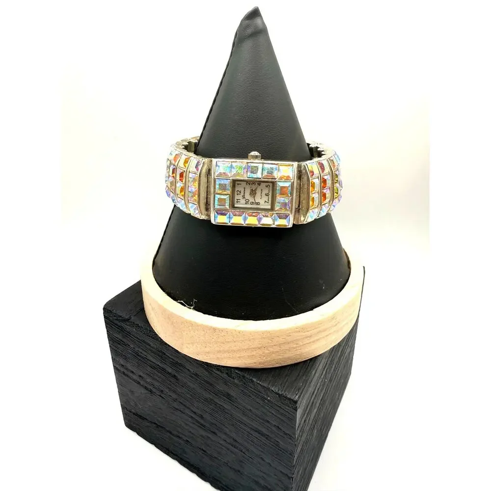 Geneva Aurora Borealis Rhinestone Encrusted Rectangular Ladies Watch